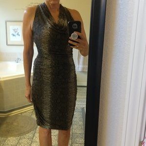 Michael Kors, cowl neck, racer back, ruched, snakeskin dress in a medium.